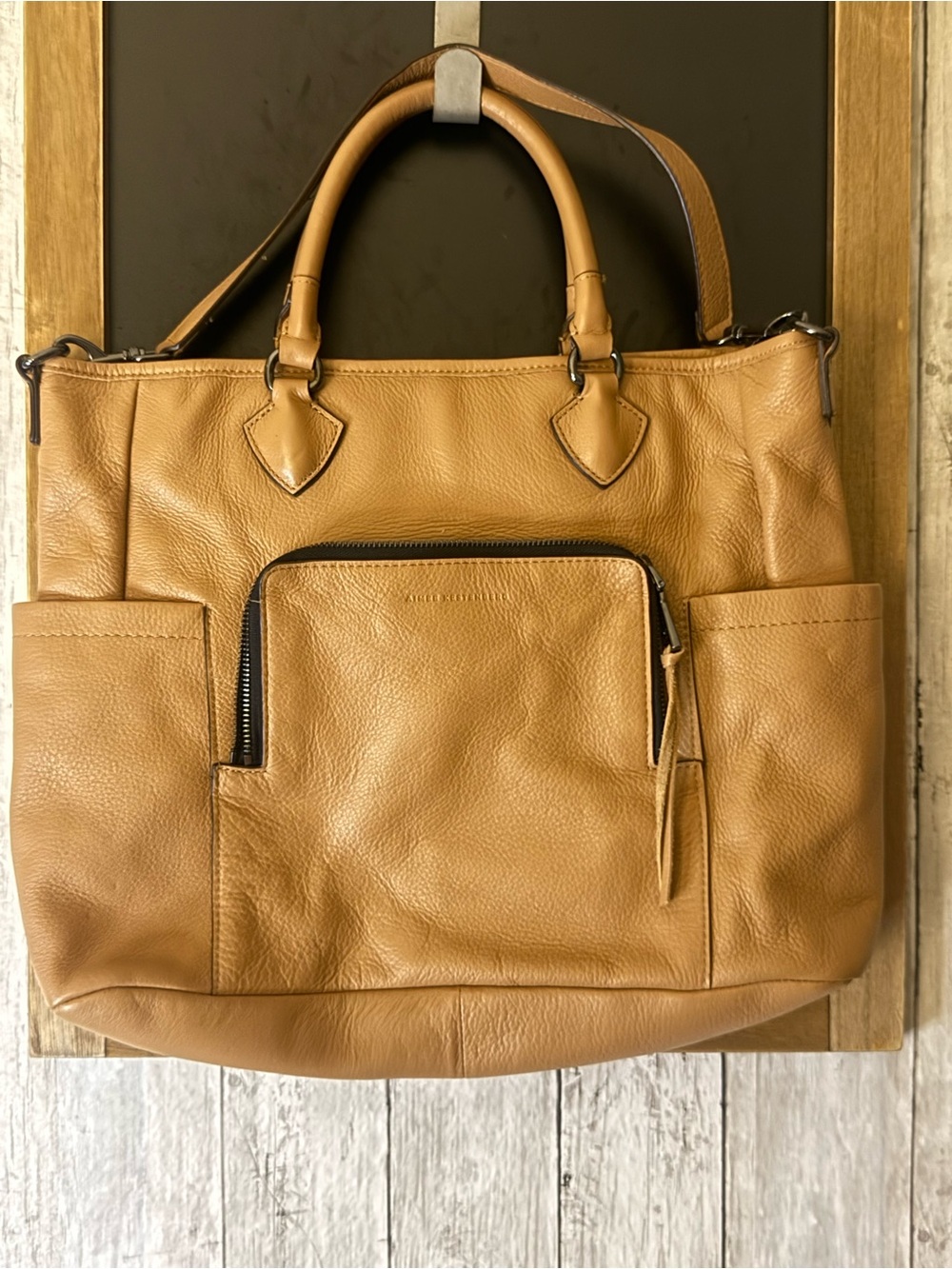 $298 Aimee Kestenberg Sunbury Tote Purse Handbag Calf Leather Tan Excellent